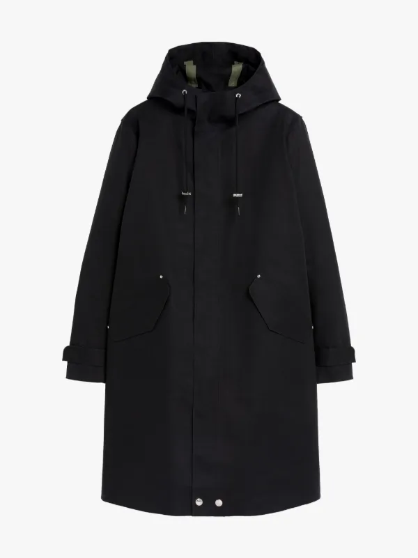 GRANISH Black Bonded Cotton Hooded Coat | Mackintosh