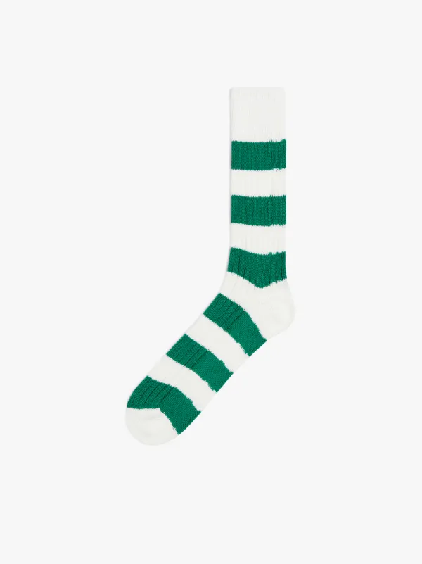 Green and White Striped Cotton Socks