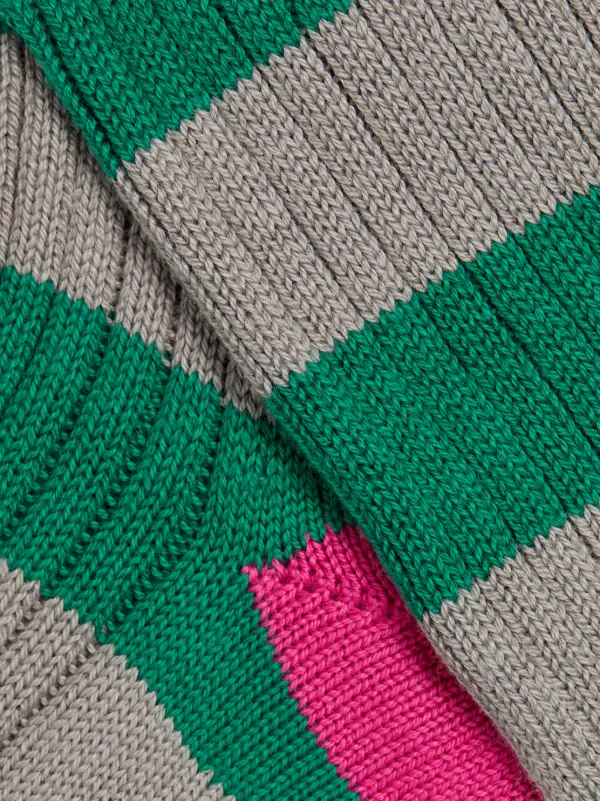 Green, Grey and Fuschia Striped Cotton Socks