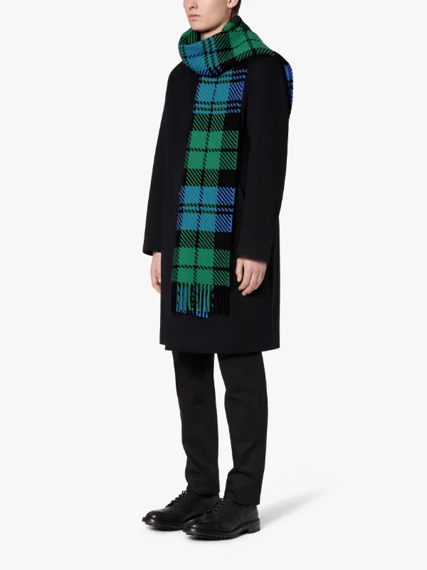 Green x Blue Check Merino Wool Scarf | ACC-023