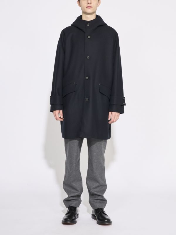 HUMBIE HOOD Navy Wool Overcoat | Mackintosh