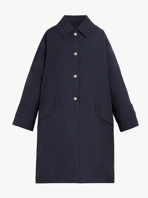 HUMBIE Navy Rain System Wool Blend Cropped Sleeve Overcoat | LM-1007B