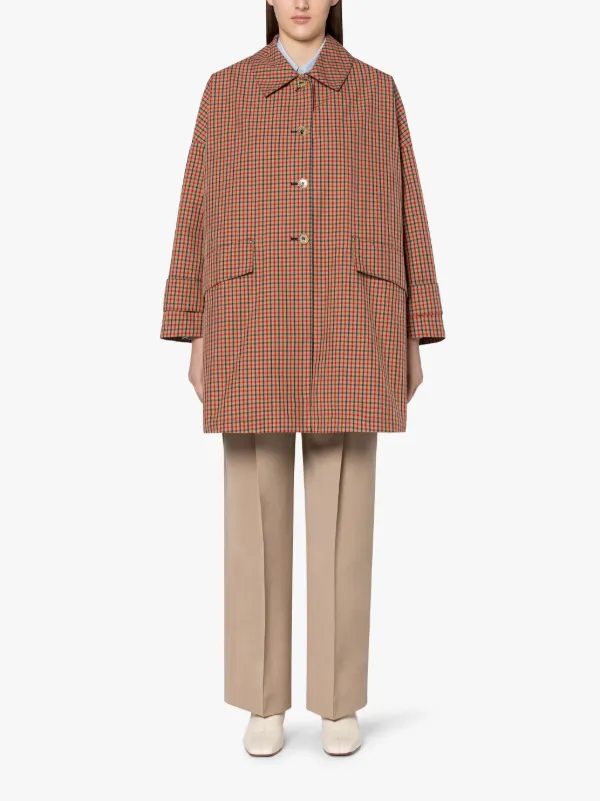 HUMBIE Red, Beige & Navy Check Cotton Overcoat | LM-1101B