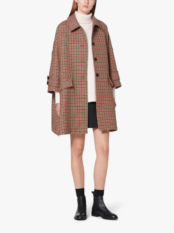 HUMBIE Sheperd Check Virgin Wool Cropped Sleeve Overcoat | LM-1007