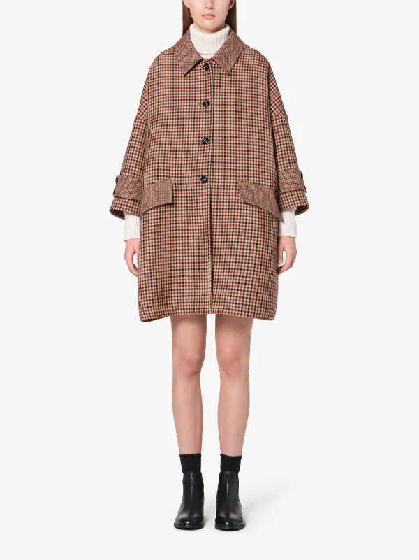 HUMBIE Sheperd Check Virgin Wool Cropped Sleeve Overcoat | LM-1007