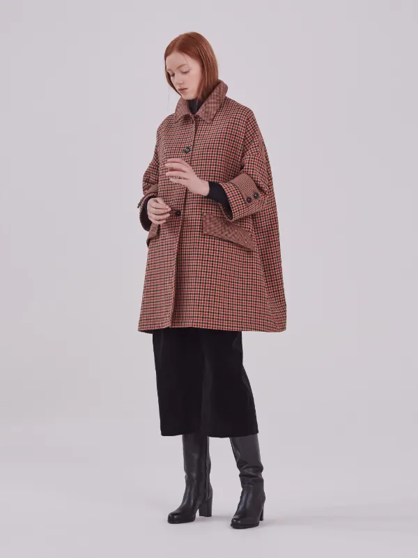 HUMBIE Sheperd Check Virgin Wool Cropped Sleeve Overcoat | LM-1007