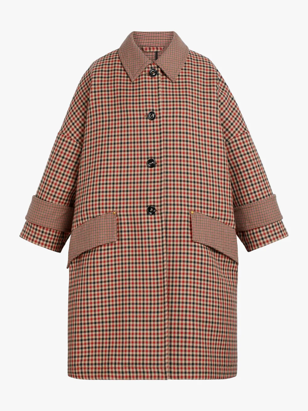 HUMBIE Sheperd Check Virgin Wool Cropped Sleeve Overcoat