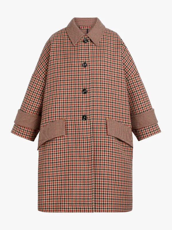 HUMBIE Sheperd Check Virgin Wool Cropped Sleeve Overcoat | LM-1007