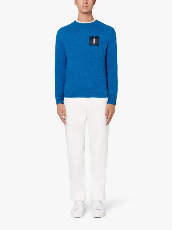 HUTCHINS PATCH Bright Blue Wool Crew Neck Sweater