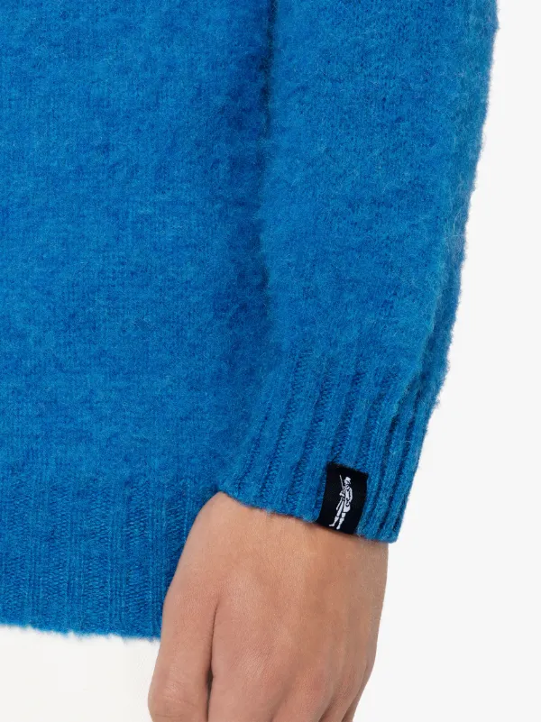 HUTCHINS PATCH Bright Blue Wool Crew Neck Sweater