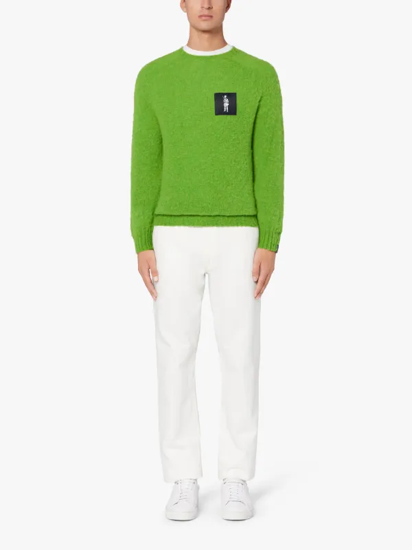 HUTCHINS PATCH Green Wool Crew Neck Sweater