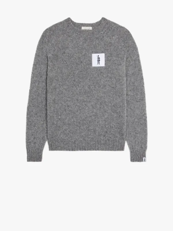 HUTCHINS PATCH Grey Wool Crew Neck Sweater