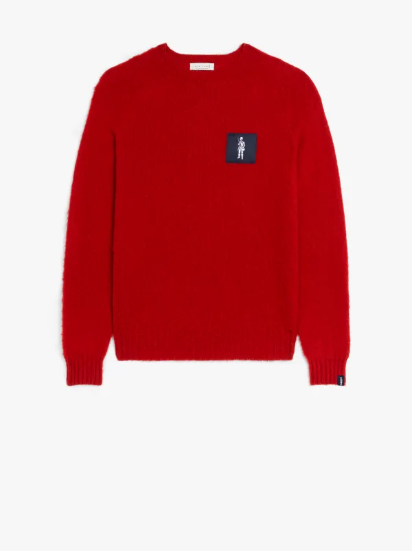 HUTCHINS PATCH Red Wool Crew Neck Sweater