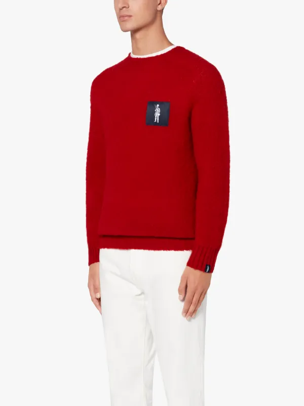 HUTCHINS PATCH Red Wool Crew Neck Sweater