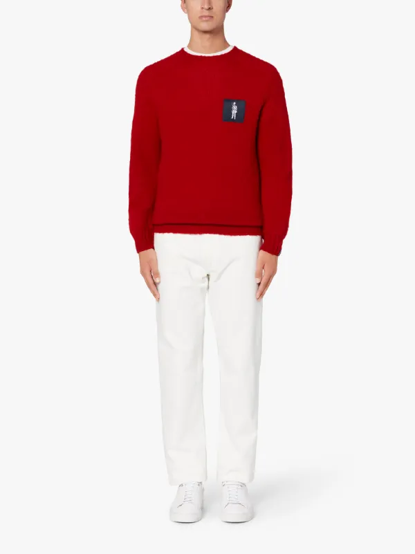 HUTCHINS PATCH Red Wool Crew Neck Sweater