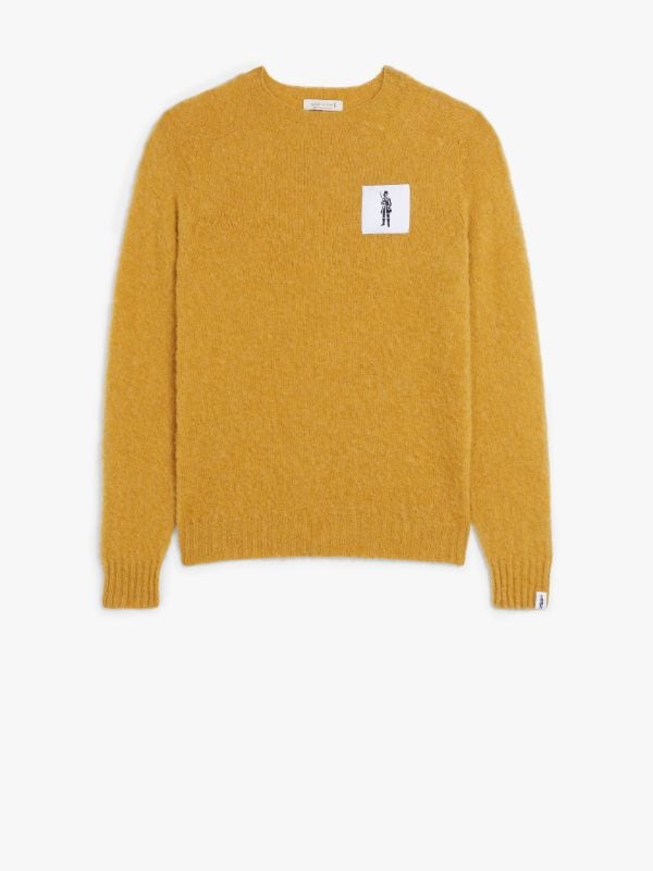 HUTCHINS PATCH Yellow Wool Crew Neck Sweater