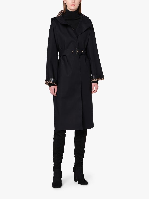 INVERURIE Black x Leopard Oversized Single Breasted Trench Coat | LR-1004