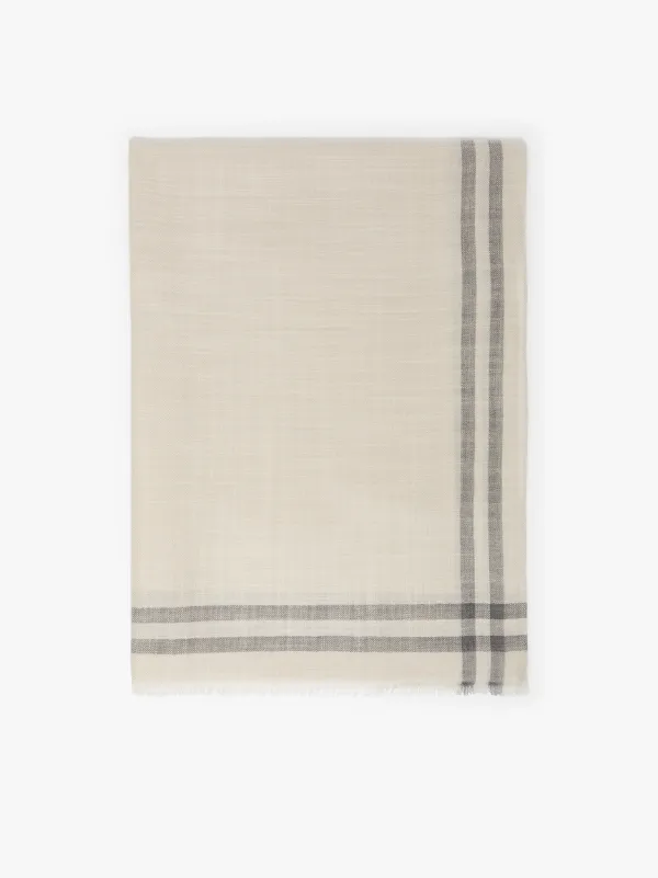 Ivory Cashmere Striped Scarf ACC-021