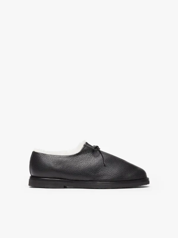 JACQUES SOLOVIÈRE Black Shearling Suede Lace-Up Shoes