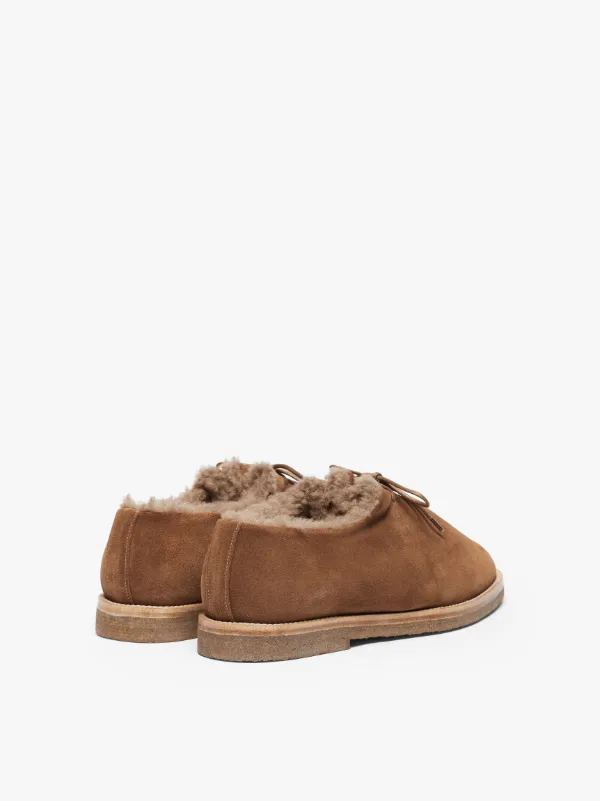 JACQUES SOLOVIÈRE Tobacoo Shearling Suede Lace-Up Shoes