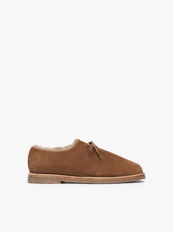 JACQUES SOLOVIÈRE Tobacoo Shearling Suede Lace-Up Shoes