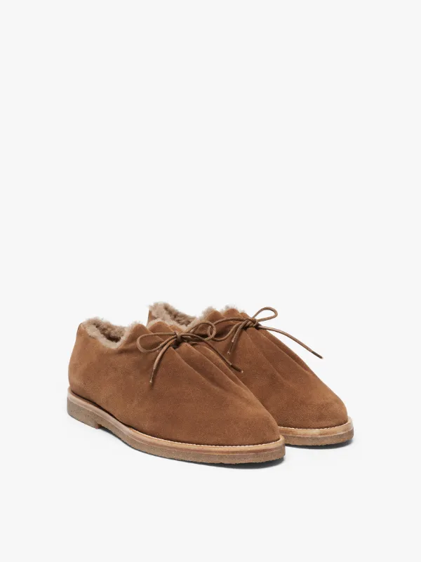 JACQUES SOLOVIÈRE Tobacoo Shearling Suede Lace-Up Shoes