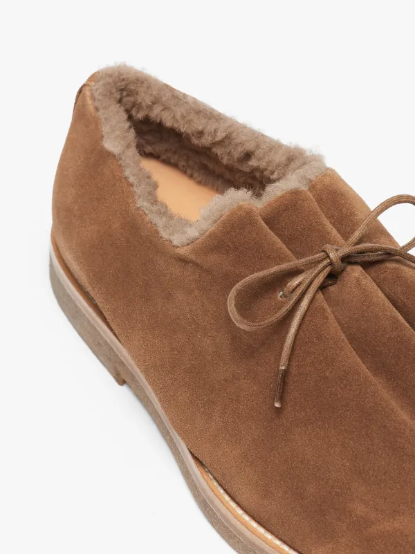 JACQUES SOLOVIÈRE Tobacoo Shearling Suede Lace-Up Shoes