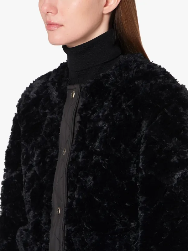 KEISS Black Eco Fur Quilted Collarless Jacket | LQ-1008