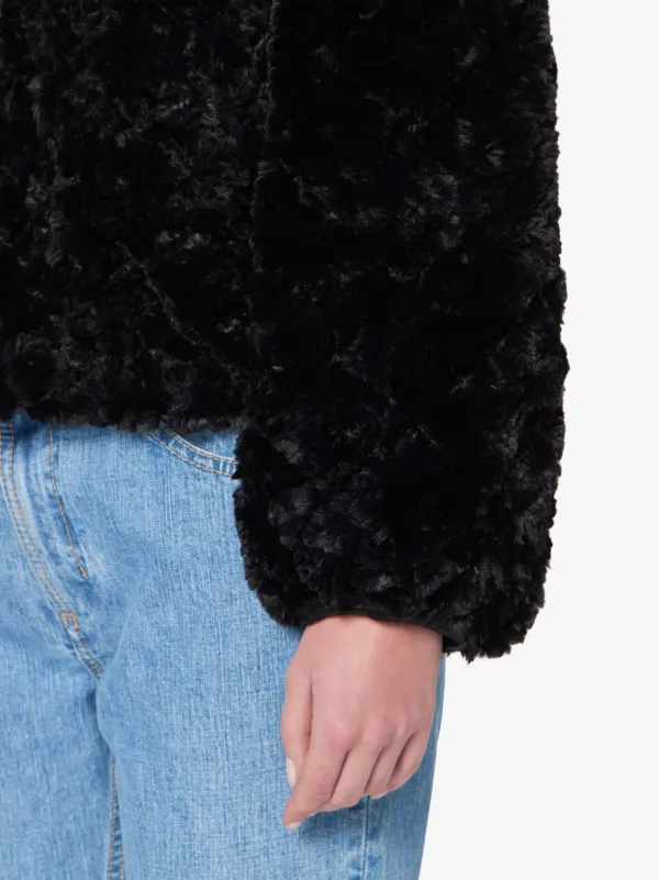 KEISS Black Eco Fur Quilted Collarless Jacket | LQ-1008