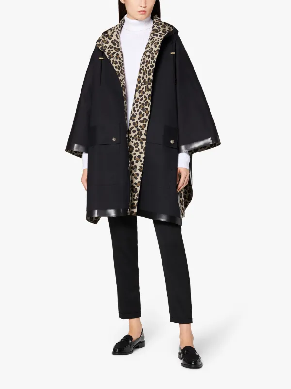 KEITH Black x Leopard Bonded Cotton Hooded Poncho | LR-088