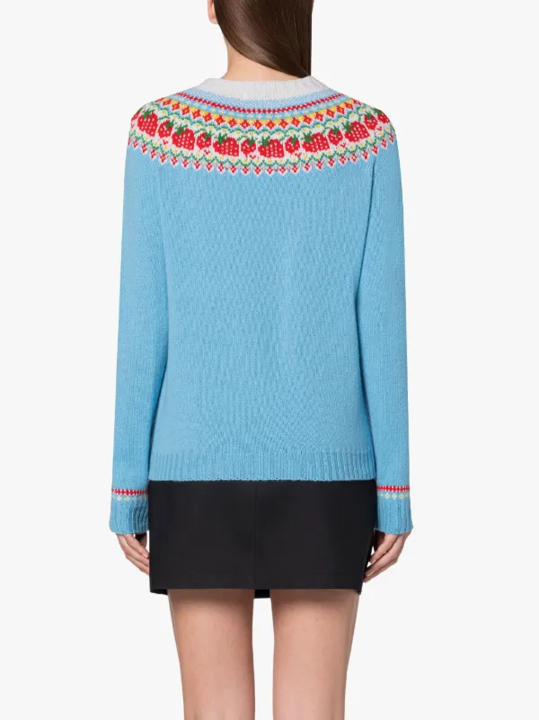 KELSI Blue Wool Fair Isle Crewnek Sweater