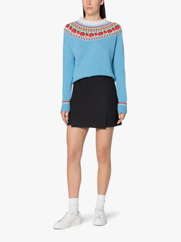 KELSI Blue Wool Fair Isle Crewnek Sweater