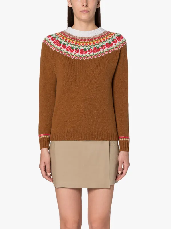 KELSI Brown Wool Fair Isle Crewnek Sweater