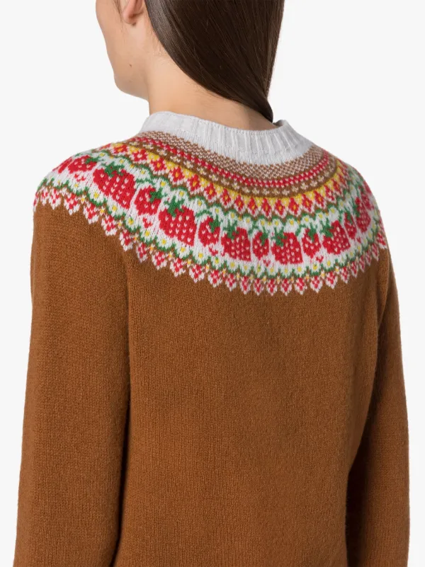 KELSI Brown Wool Fair Isle Crewnek Sweater