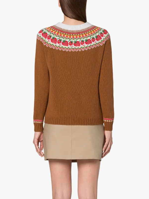 KELSI Brown Wool Fair Isle Crewnek Sweater