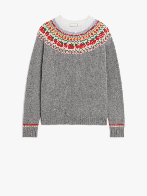 KELSI Flannel Grey Wool Fair Isle Crewnek Sweater