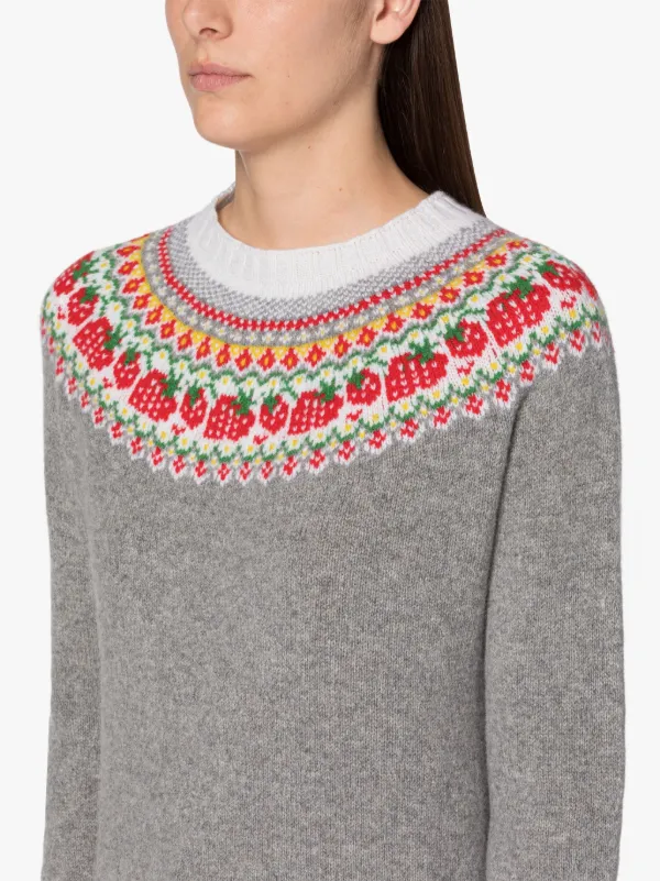 KELSI Flannel Grey Wool Fair Isle Crewnek Sweater