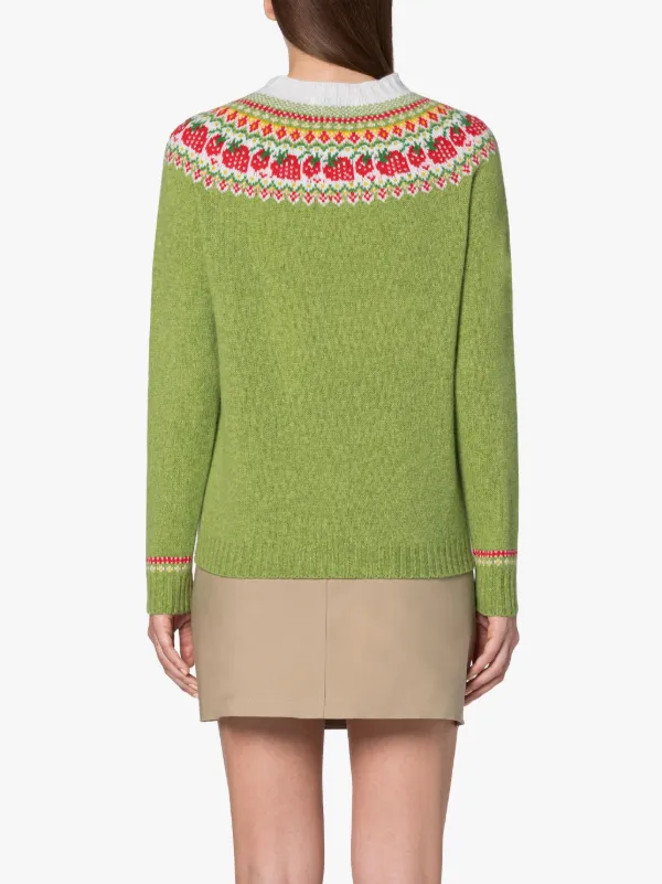 KELSI Green Wool Fair Isle Crewnek Sweater