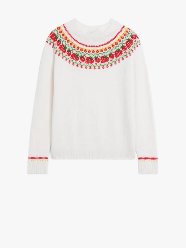 KELSI Ice White Wool Fair Isle Crewnek Sweater