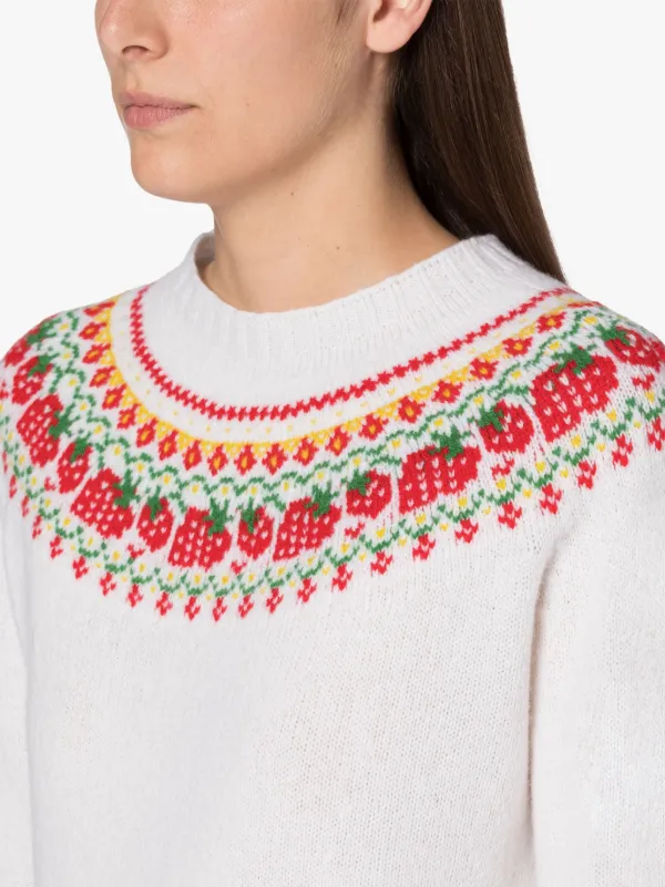 KELSI Ice White Wool Fair Isle Crewnek Sweater