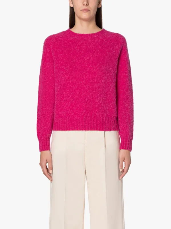 KENNEDI Fuchsia Green Wool Crewneck Sweater