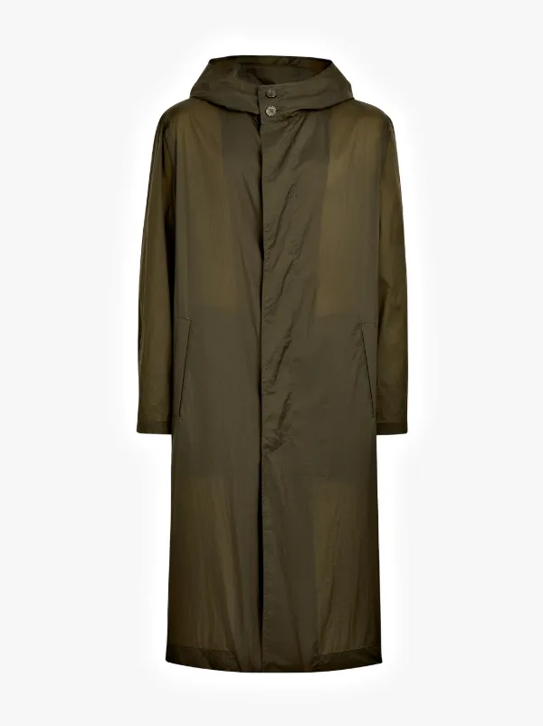 Khaki Micro Ripstop Nylon Oversized Hooded Coat | GM-139