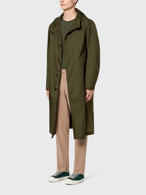 Khaki Micro Ripstop Nylon Oversized Hooded Coat | GM-139