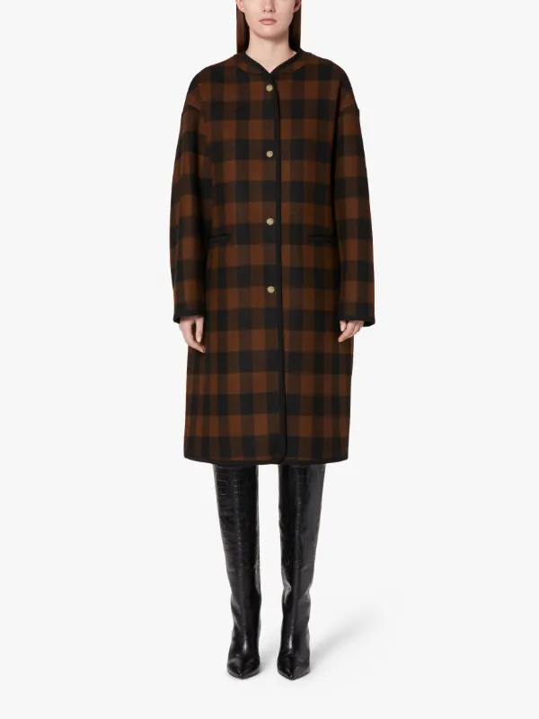 KIRKINNER Buffalo Check Wool Collarless Coat | LM-1040