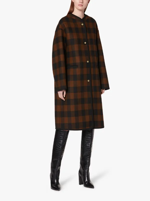 KIRKINNER Buffalo Check Wool Collarless Coat | LM-1040