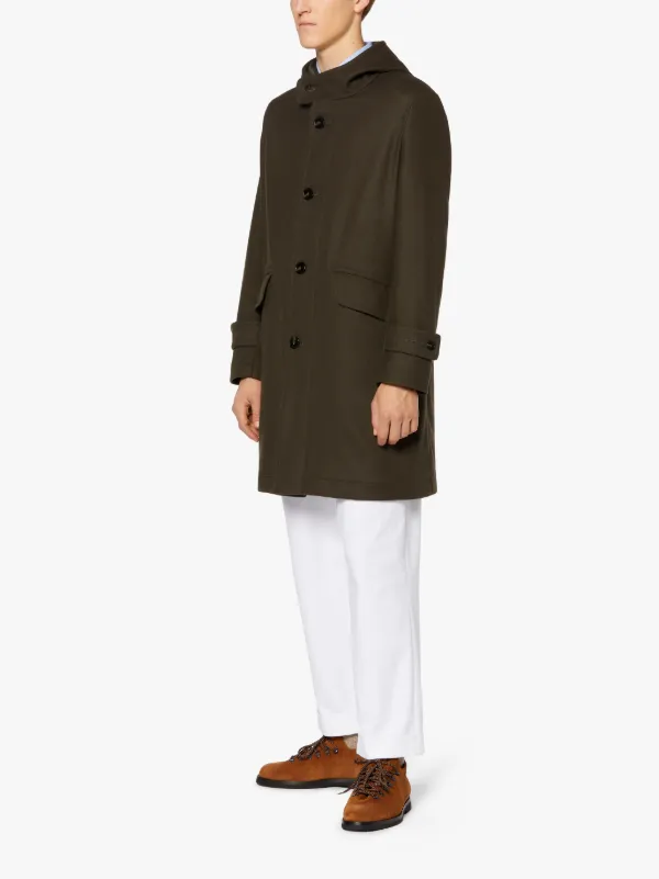 KIRKTON Dark Olive Wool Hooded Coat | GM-1103F