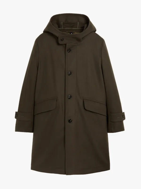 KIRKTON Dark Olive Wool Hooded Coat | GM-1103F