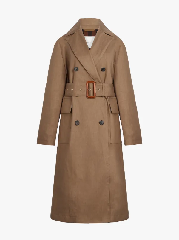 LAURENCEKIRK Brown RAINTEC Linen Trench Coat | LM-1009B