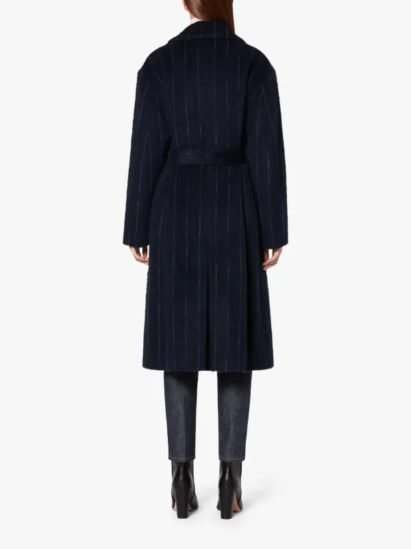 LAURENCEKIRK Navy Chalk Stripe Wool Blend Trench Coat | LM-1009F