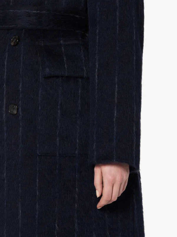 LAURENCEKIRK Navy Chalk Stripe Wool Blend Trench Coat | LM-1009F